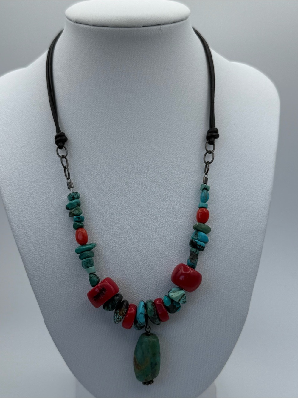 Peyote bird 925 Handcrafted Turquoise & Red Bead Pendant Necklace